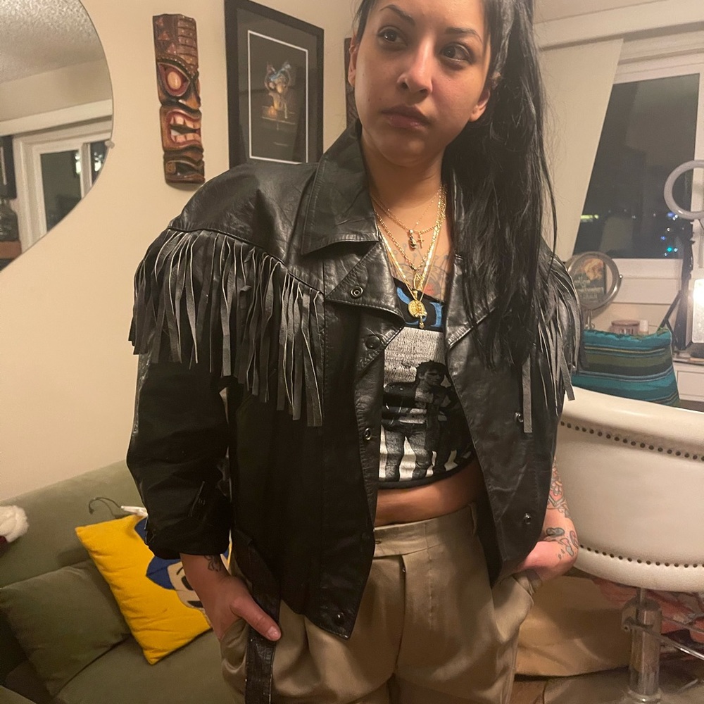 Fringe leather jacket